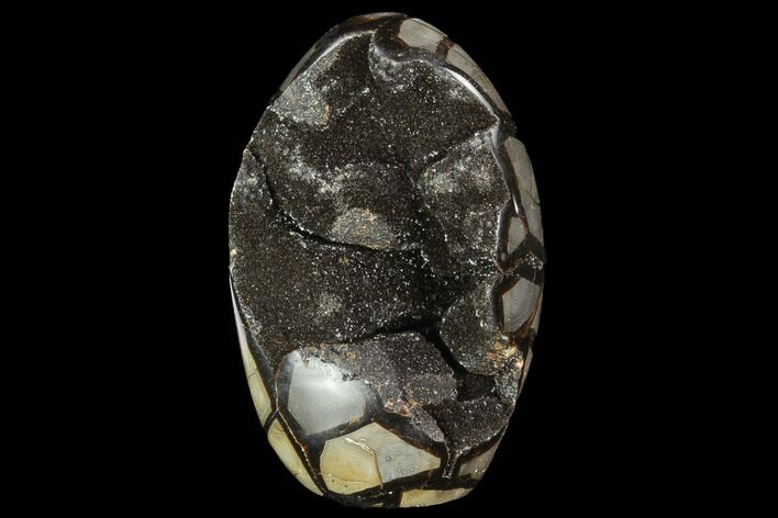 Polished Septarian Geode Sculpture - Black Crystals #99444